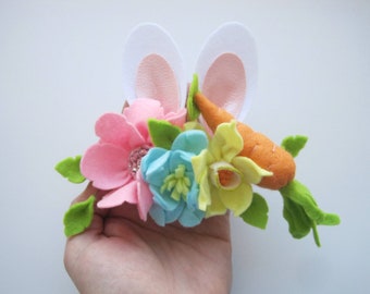 Felt Flower Bunny Ears Headband - Baby's First Easter Costume