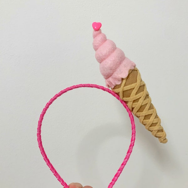 Ice cream Fascinator Headband Pink Icecream Headdress Birthday Party Hat Candy Theme Headband Sweet Ice cream Cone Headpiece Adult / Toddler