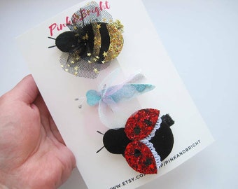 Ladybug Hair Clip Dragonfly Hair Clip Bee Hair Clip Set of 3 Hair Clips Girls Hair Clips Bug Hair Clips Pretty Hair Clips Baby Gift