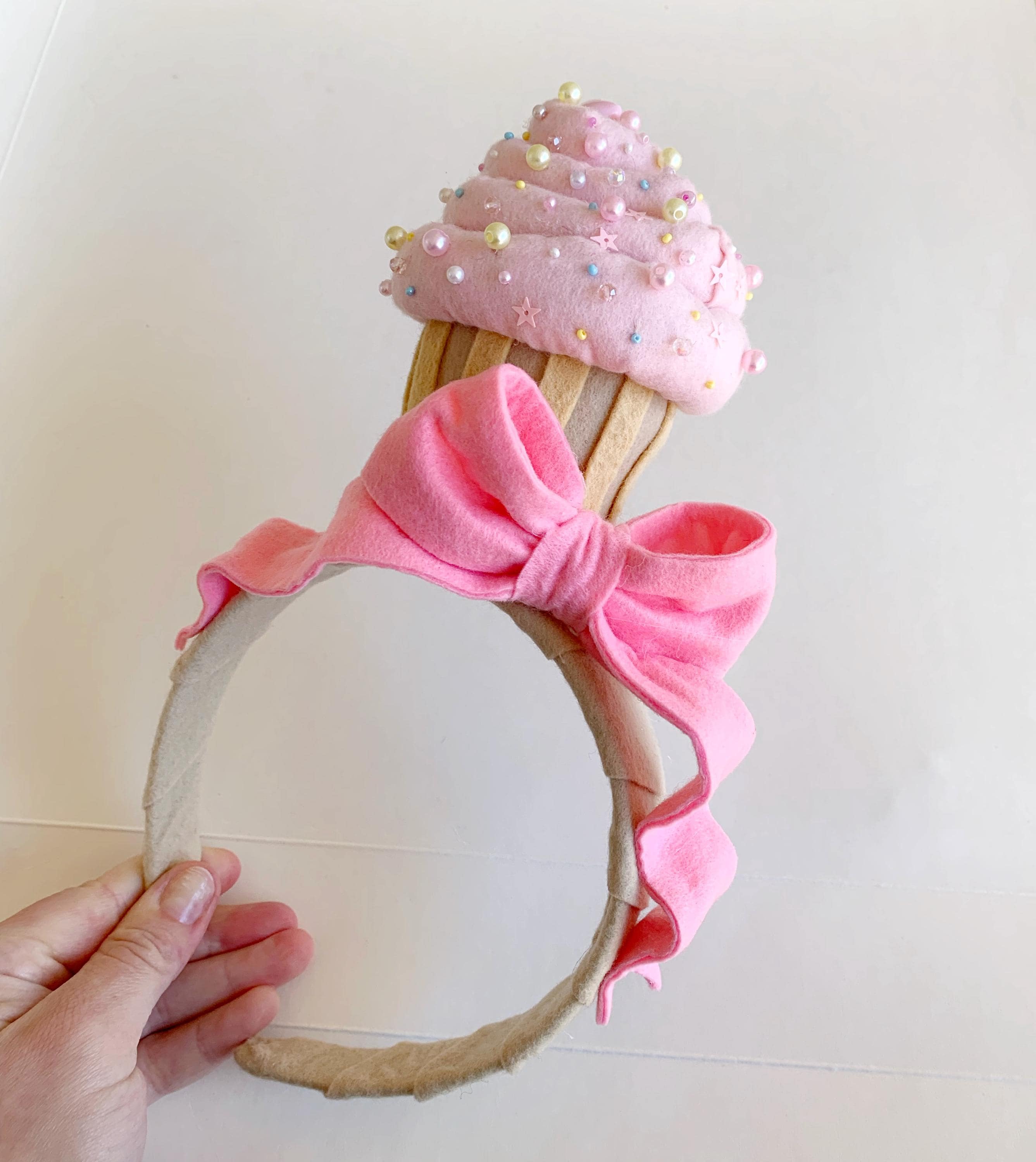 Felt Large Cupcake Headband: Beaded Vanilla Cupcake Fascinator