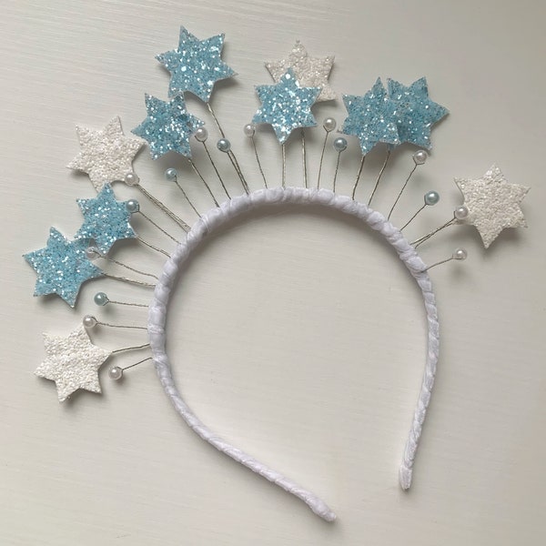 Blue and White Star Crown Headband David Shape Stars Halo Headband Twinkle Twinkle Little Star Party Hat Star Design Headband Toddler Adult