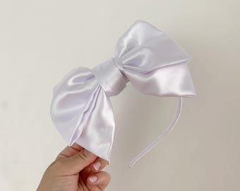 White Satin Bow Headband - Elegant Party Hair Accessory