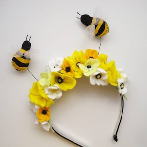 Bumble Bee Headband Queen Bee Headband Costume Bee Floral Headband First Birthday Bee Headband Yellow Flowers Headband Bee Day Bee Crown