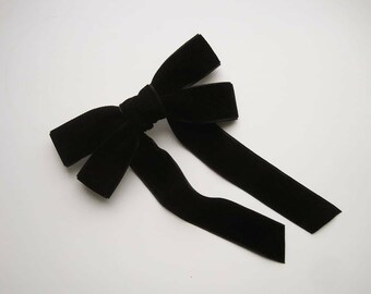 Black Velvet Hair Bow - Alligator Clip, Barrette, or Elastic