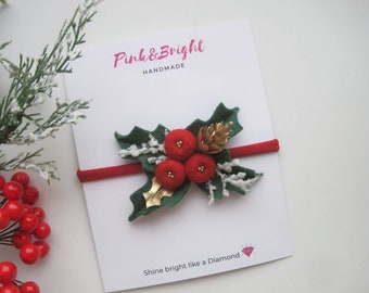 Felt Holly Berry Christmas Headband: Red and Gold Holiday Hair Clip
