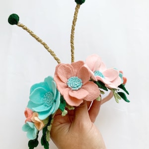 Pink and Blue Butterfly Headband with Gold Antennas Butterfly 1st Birthday Party Hat Floral Enchanted Garden Butterfly Birthday Headpiece
