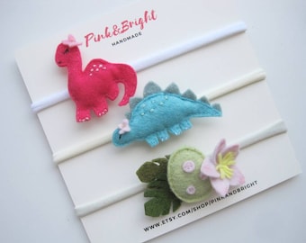 Hand Sewn Felt Dinosaur Headband, Baby Girl Outfit