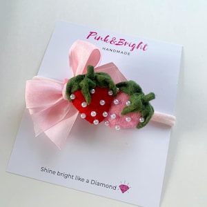 Pink and Red Strawberry Headband with Bow Baby Girl Toddler 1st Berry Birthday Headpiece One Berry Birthday Strawberry Birthday Theme Party