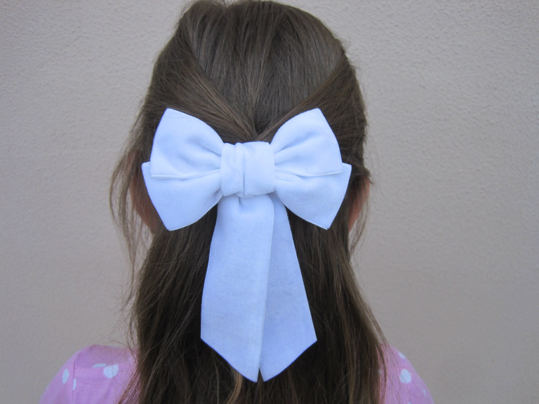 Large Blue Hair Bow - Oversized Satin Bow with Hair Tie - wide 6