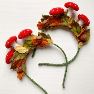 Mushroom Headpiece with Dots Handmade Mushroom Hat Felt Mushroom Flower Crown Fall Flower Crown Forest Crown with Mushrooms Toddler Adult