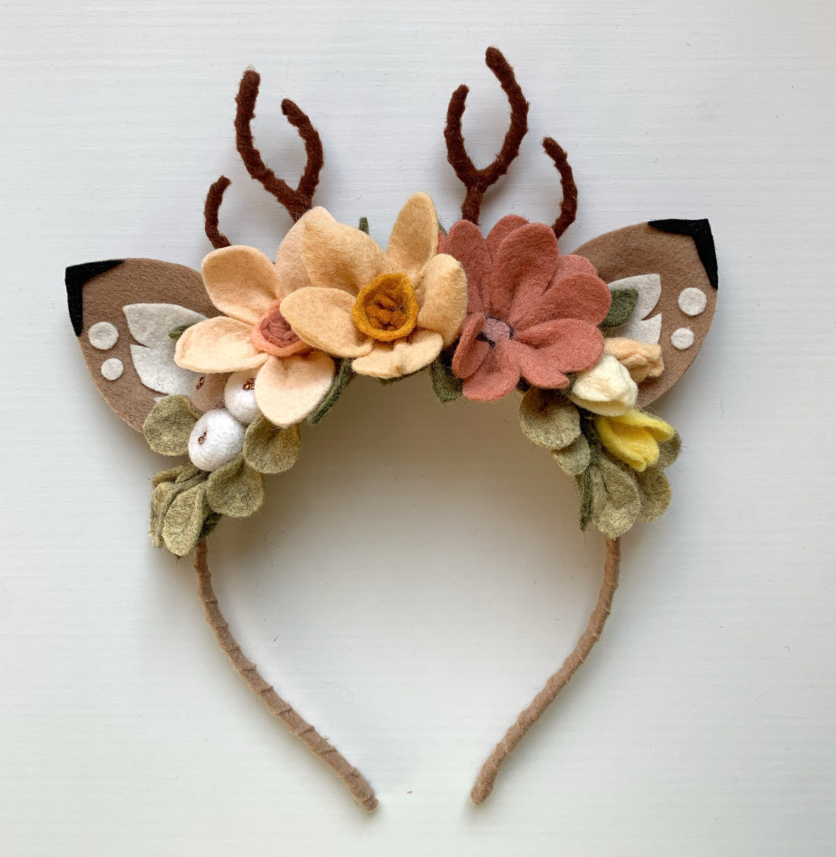 Fawn Ears Flower Crown Headband: Deer Antler Floral  display picture 2