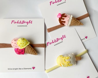 Felt Ice Cream Headband - Beaded Summer Hair Accessory