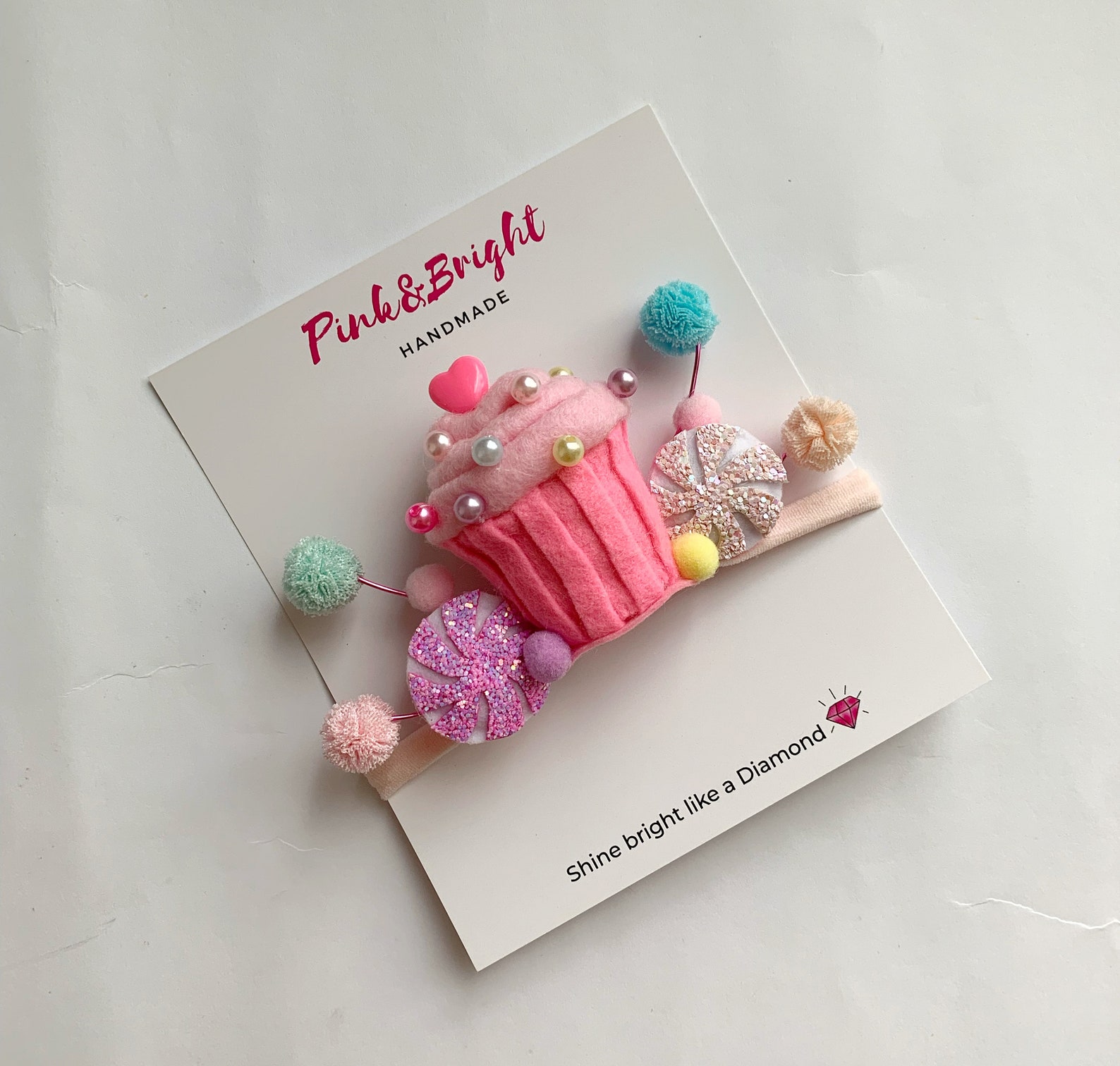 Tiny Pink Cupcake Headband for Baby Girl