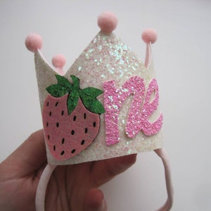 Sweet One Crown Pink First Birthday Strawberry Crown Fruit Themed Party Hat Strawberry Headband Baby Girl Headpiece Tiara Pink Strawberry