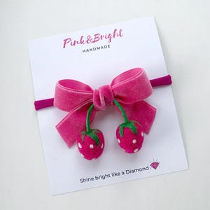 Pink Strawberry Bow Headband Baby Girl Toddler Hot Pink Headband for Girls Berry First Birthday Outfit Strawberry Birthday Headband