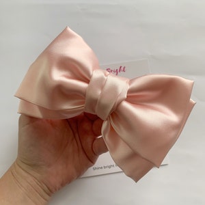 Large Peach Satin Hair Bow Barrette, Women