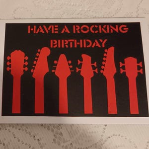 Have A Rocking birthday Guitar themed birthday card - blank for your own message.  5x7 with matching envelope
