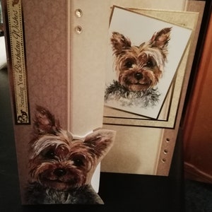 Große 8x8 Yorkshire Terrier-Karte mit zwei Yorkshire Terrier-Gemälden und einem Geburtstagsgruß.