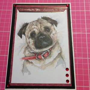 Tarjeta 5x7 hecha a mano con hermosas obras de arte de un PUG y el sentimiento Especialmente para ti. Ideal Día del Padre, Día de la Madre, Tarjeta de Cumpleaños