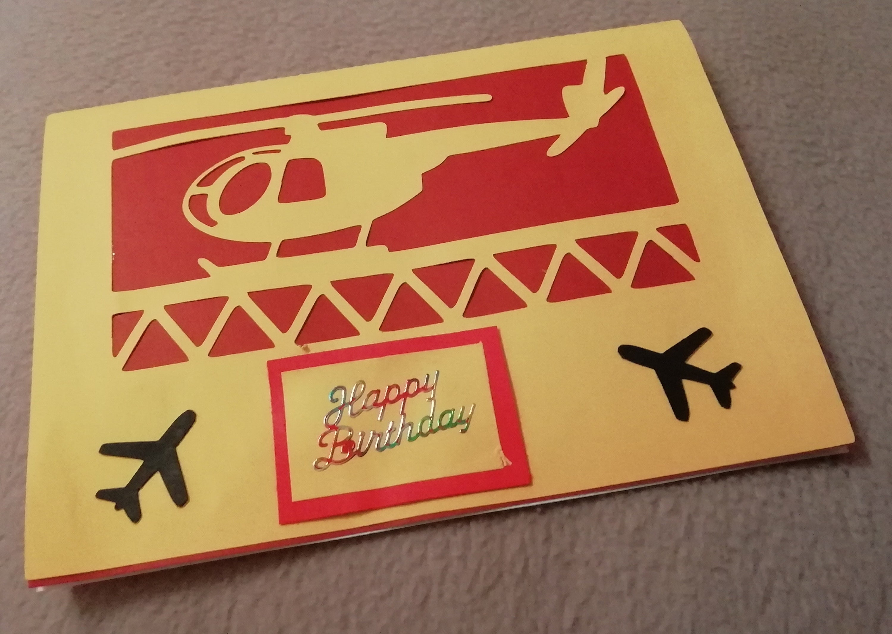 Red /& Yellow Helicopter Birthday Customised Card