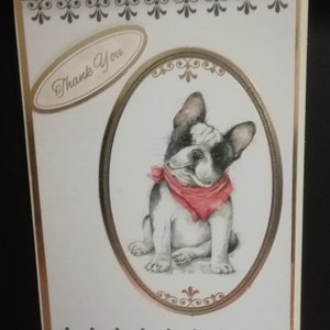 Französische Bulldogge 5x7 Karte mit Frenchie, der ein niedliches Halstuch und das Sentiment ThankYou trägt