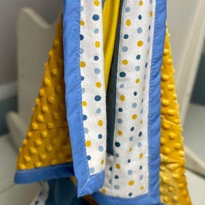 Baby Quilt- Blue and Gold Dots