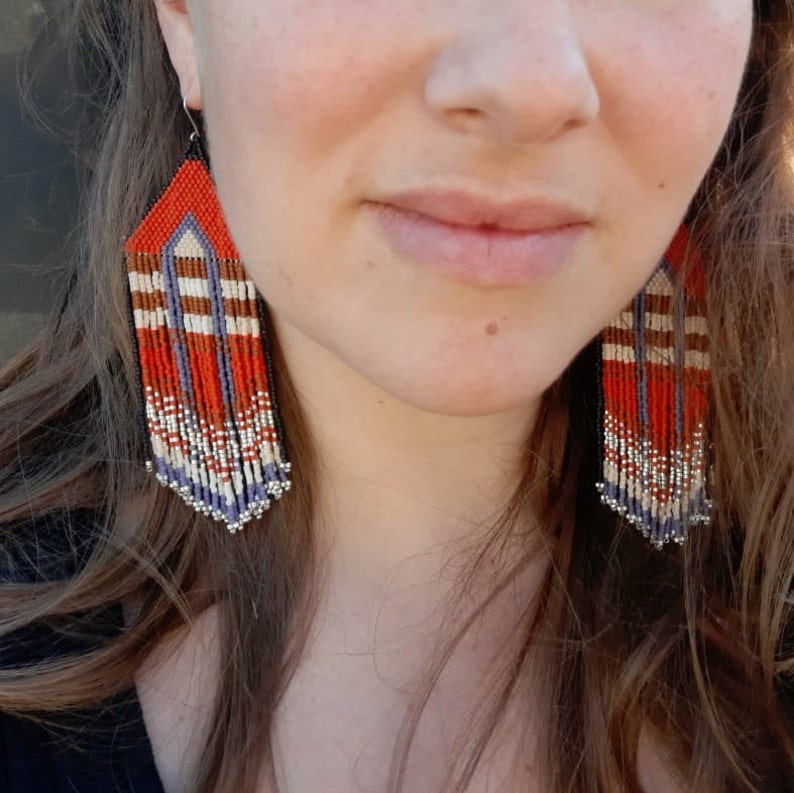 Hand Beaded Retro India Extravagant Fringe Earrings /'Boho Chic/'