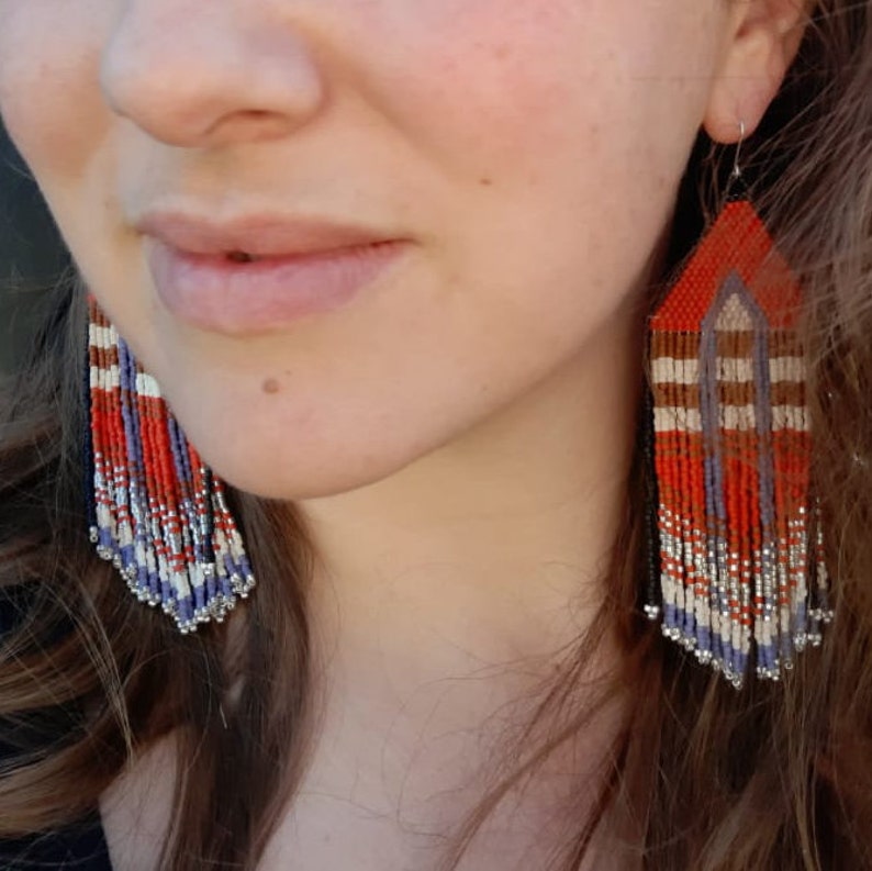 Hand Beaded Retro India Extravagant Fringe Earrings /'Boho Chic/'