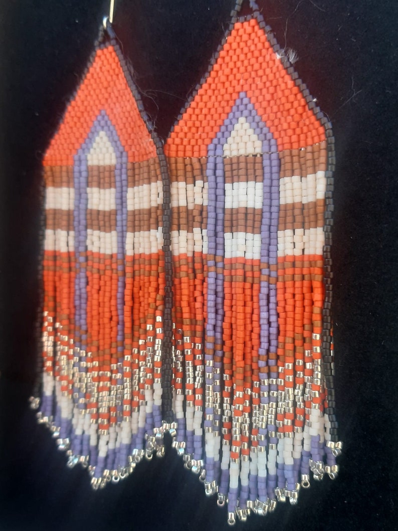 Hand Beaded Retro India Extravagant Fringe Earrings /'Boho Chic/'