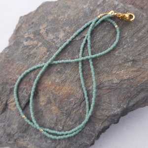 Handmade Gold wire Minimalist Beaded Necklace  &#39;Egypt&#39; Mint Green