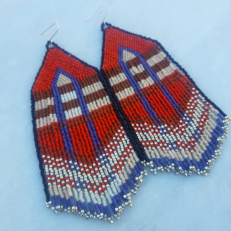 Hand Beaded Retro India Extravagant Fringe Earrings /'Boho Chic/'