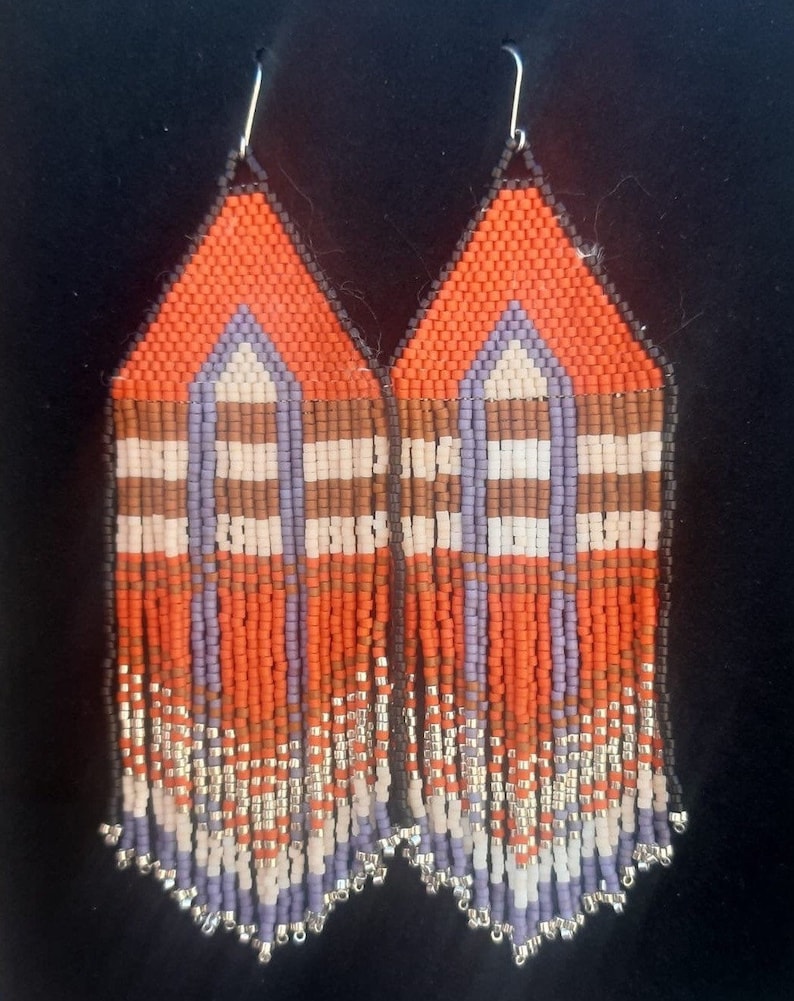 Hand Beaded Retro India Extravagant Fringe Earrings /'Boho Chic/'