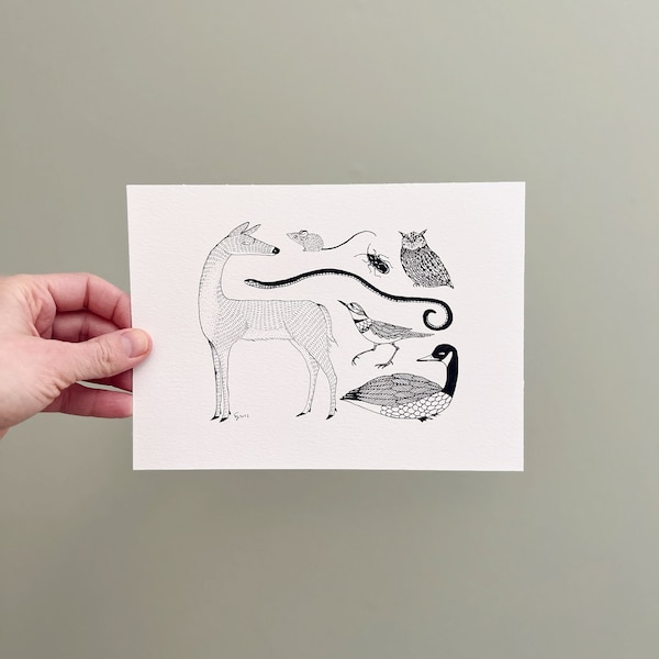 Wild Animals | Original Art | 8"x5.75" | Pen and Ink Drawing | Unframed