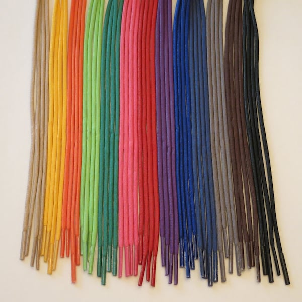 WAXED Cotton Dress Shoe Round Shoelaces - 24, 30, 36 Inch Length Colored shoe lace strings