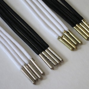Round Metal Tip Sneaker or Boot Shoelaces - White / Black shoe lace strings with Gold or Silver aglets