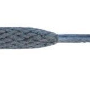 May include: A close-up of a gray shoelace with a textured surface.