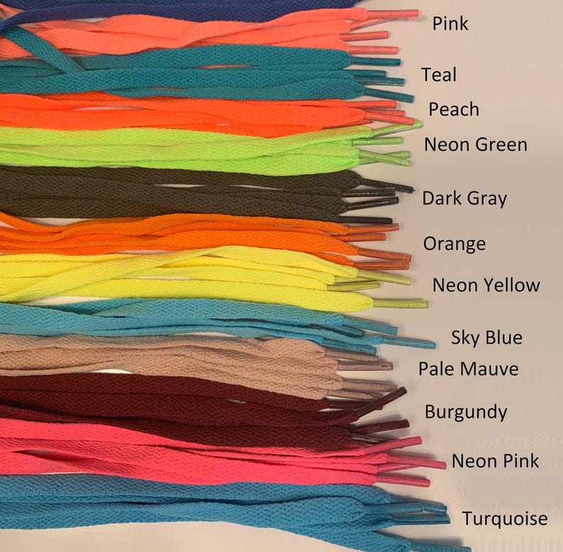 BULK 10 Pair of Flat Sneaker Shoelaces 27 36 45 54 63 72 Inch Length; solid, glitter, glow shoe lace strings image 8