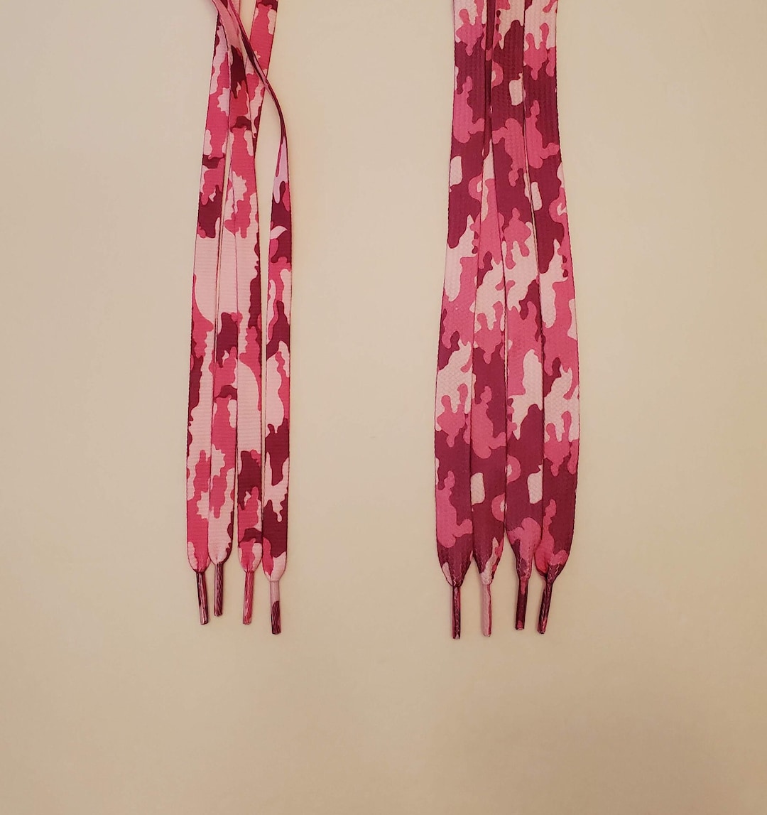 Pink Camouflage Flat Shoelaces - 36 and 45 Inch Camo Sneaker Shoe Lace ...