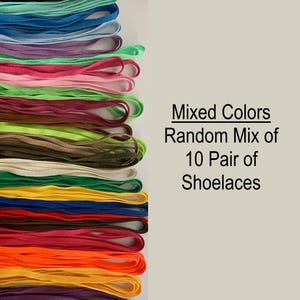 BULK 10 Pair of Flat Sneaker Shoelaces 27 36 45 54 63 72 Inch Length; solid, glitter, glow shoe lace strings 10 Pair-Mixed Colors