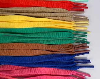 BULK 10 Pair of Flat Sneaker Shoelaces 27 36 45 54 63 72 Inch Length; solid, glitter, glow shoe lace strings