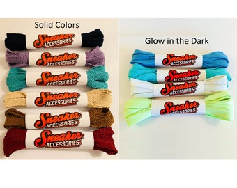Flat Solid or Glow in the Dark Sneaker Shoelaces - 27 36 45 54 63 72 Inch shoe lace strings