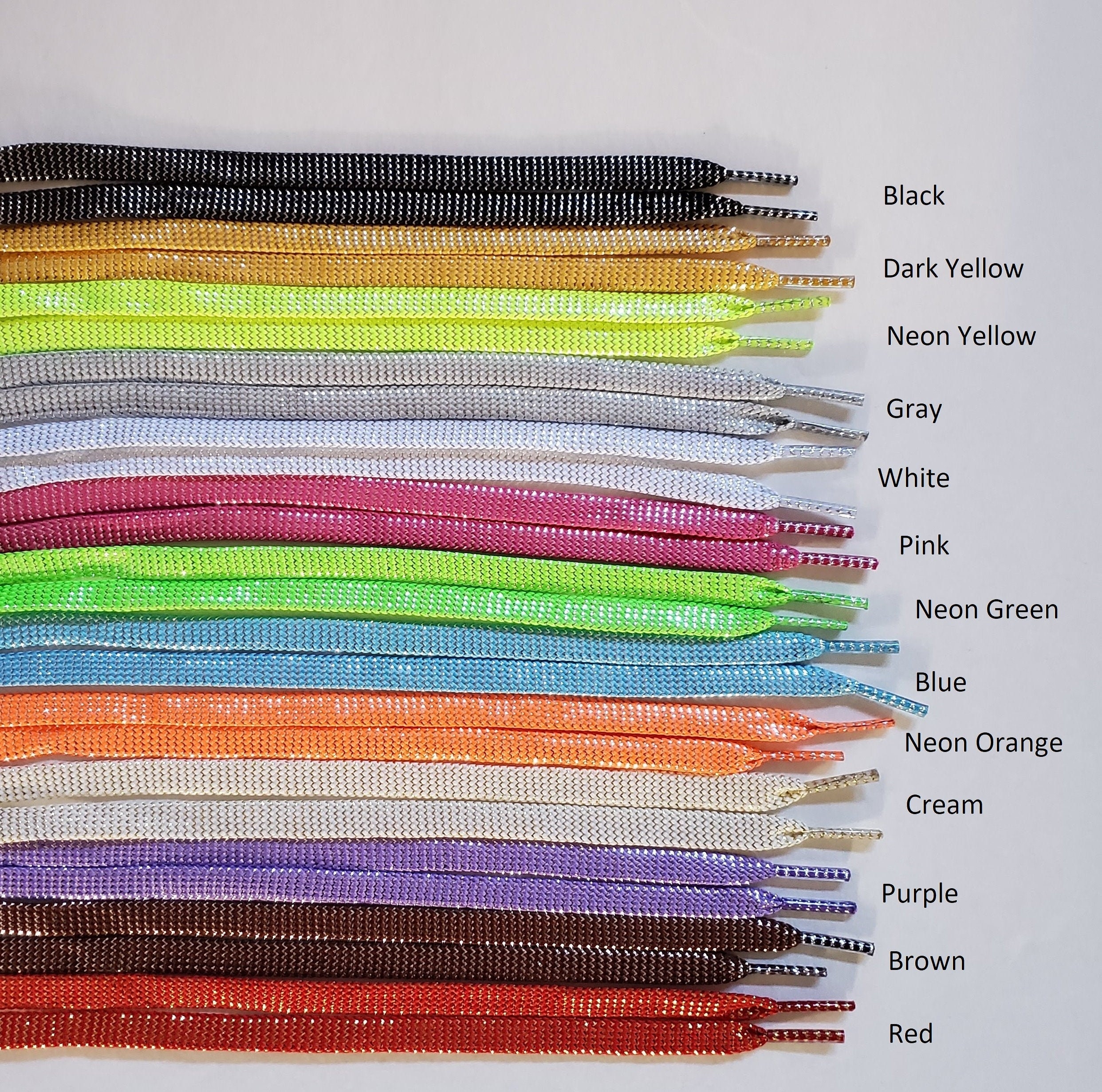 BULK 10 Pair of Flat Glitter Sneaker Shoelaces 27 36 45 54 Inch Length