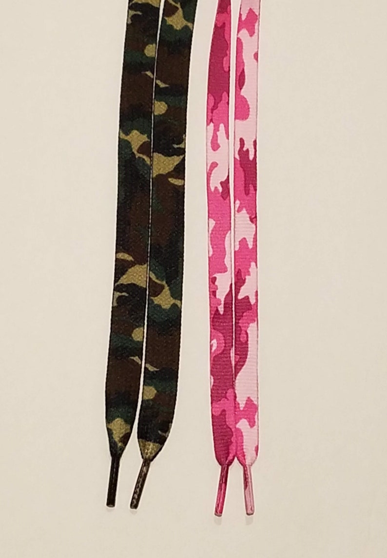 Pink and Olive Green 45 Inch Camo Sneaker Shoe Lace Strings Camouflage Flat Shoelaces