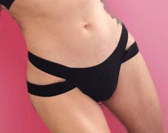 Double Trouble Gaff/Thong in Black