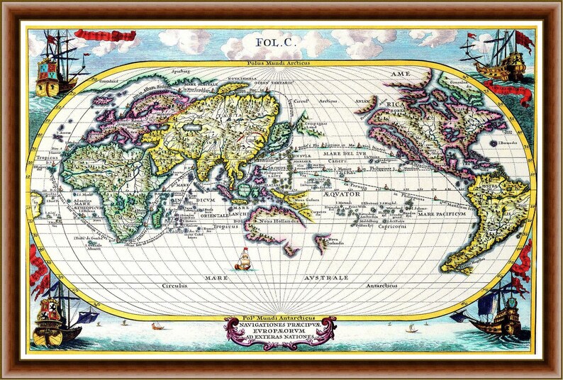 Antique Maps of the World Map of the World Heinrich Scherer C 1700, Instant Download Image, Copy