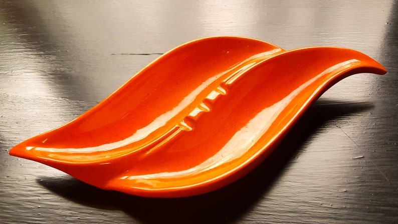 Vintage Mid Century Modern Orange Ashtray Retro Atomic Ranch Made In 1969