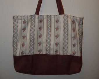 Tragetasche Biedermeier Streifen,  Shopper, Shoppingbag, Einkaufstasche, bordeaux- creme,