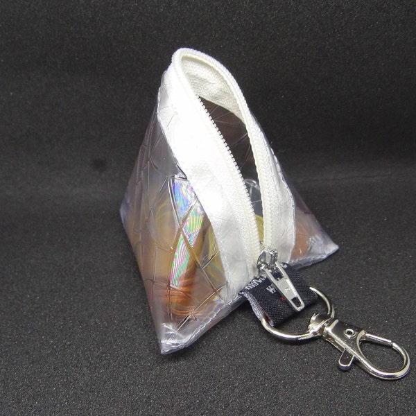 Schlüsselanhänger Willich klein, Mini-Geldbörse mit Karabiner, Pyramidentasche, Mini Case, Täschchen, transparent, Dreieckstasche,