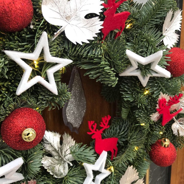 Couronne de Sapin Rouge et Blanc