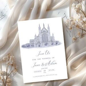 Edición de invitación de boda personalizada, con su retrato personalizado del lugar de la boda, descarga digital, edición de invitación de boda personalizada